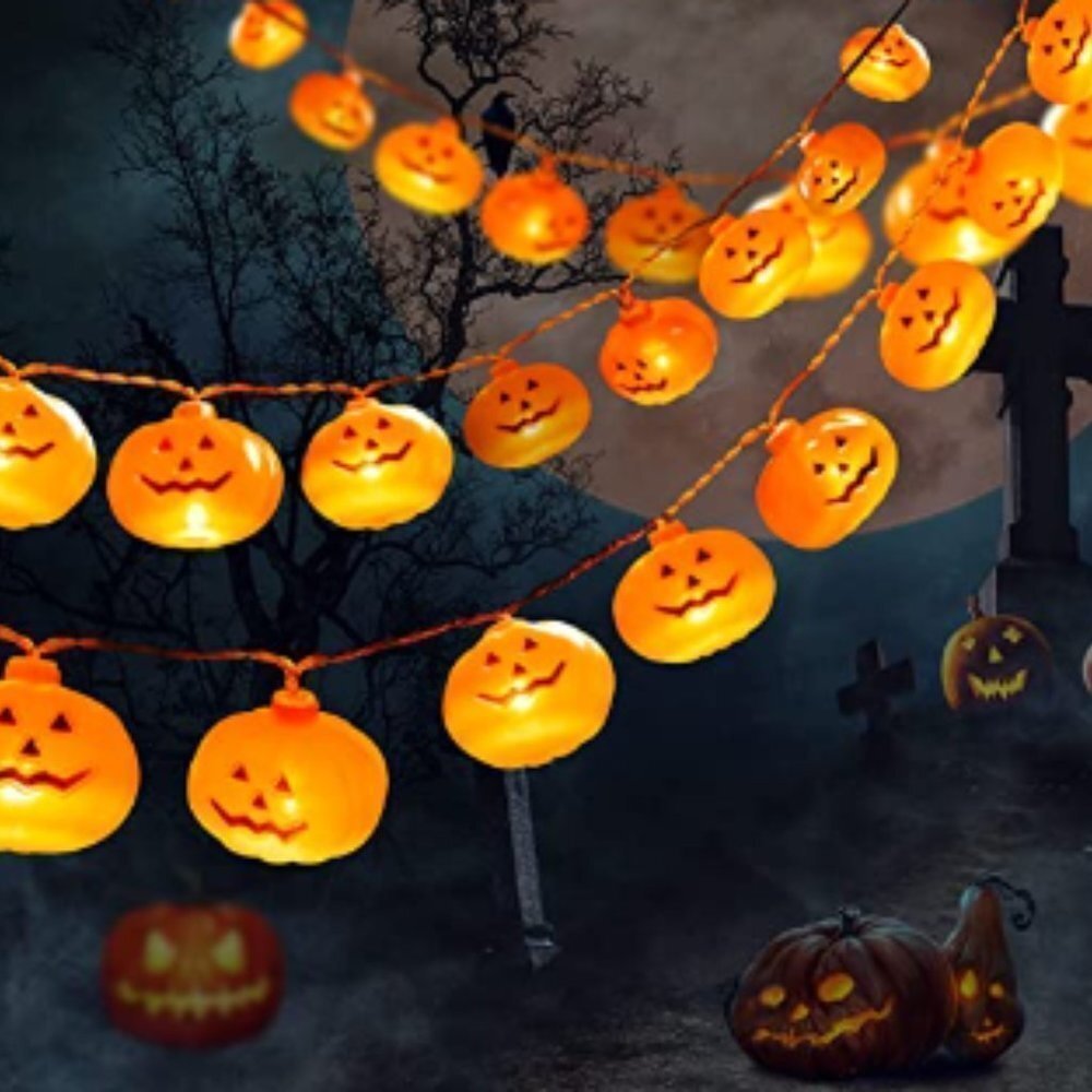 Halloween Decorations 19.7Ft 40LED Pumpkin String Lights, Battery Operated